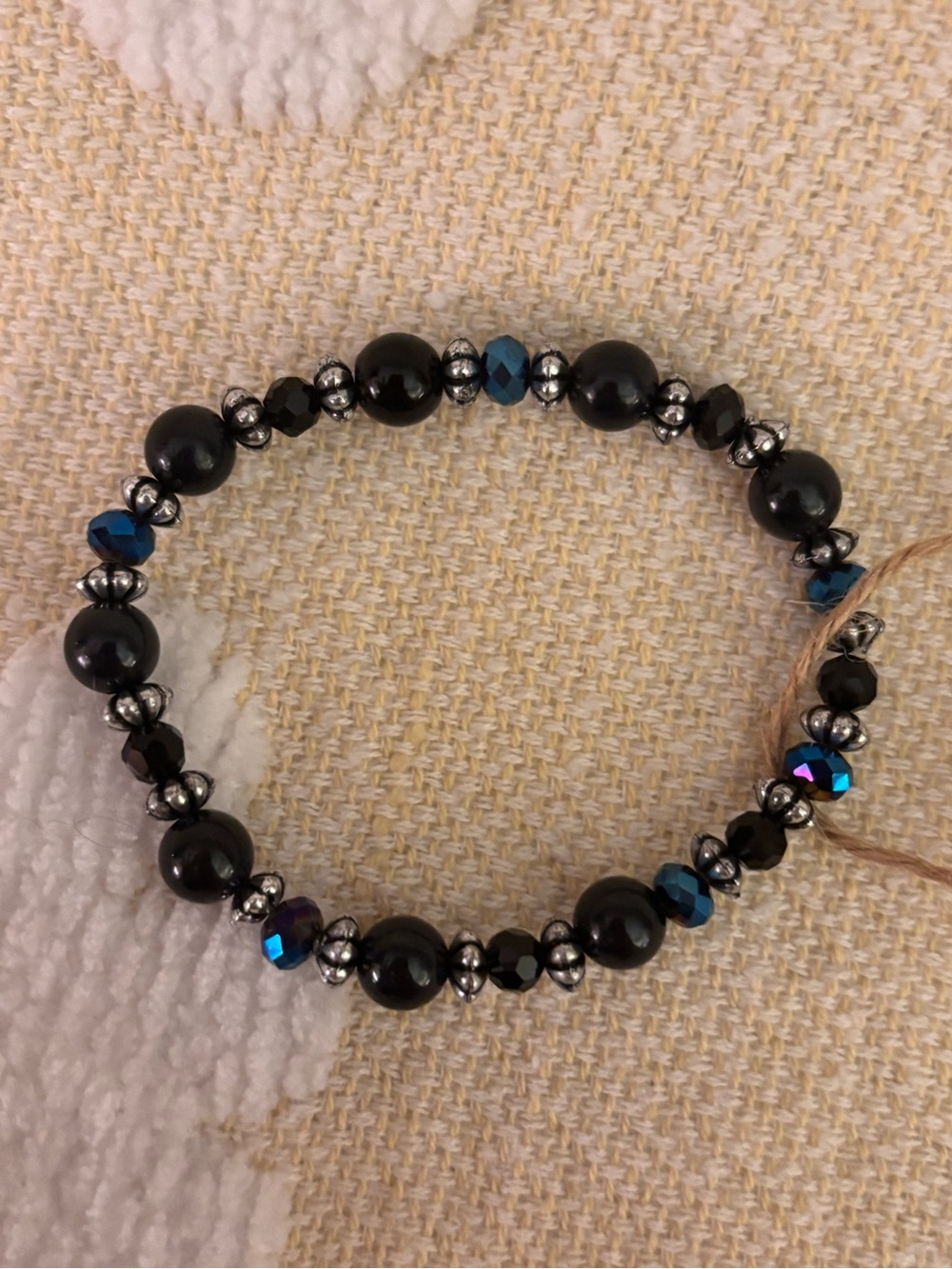 Black Hematite and Blue Sparkly Accent Beaded Stretch Bracelet